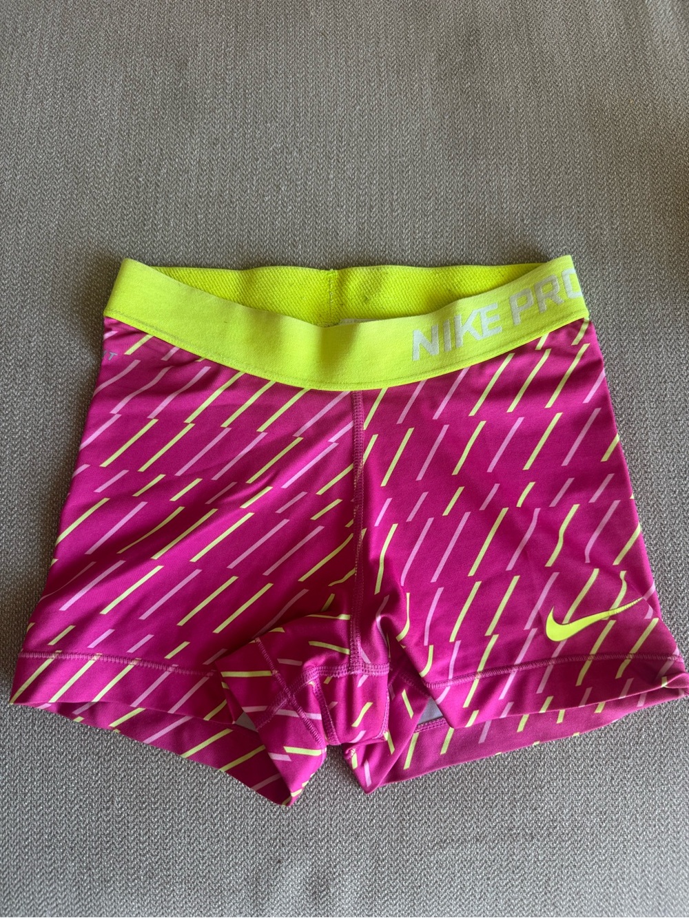 Nike Pink and Neon Yellow Womens' Athletic Compression Shorts